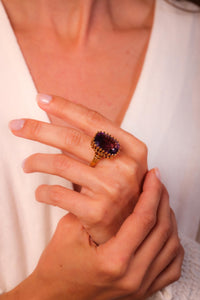 Retro French 14 Carat Amethyst 18K Yellow Gold Cocktail Ring