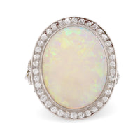 French Belle Èpoque 6.70 Carat Opal Diamond Platinum Cocktail Ring