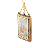 Georgian French 18K Yellow Rose Gold Glass Pendant Necklace