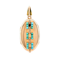 Victorian Turquoise Diamond 18K Yellow Gold Locket Pendant