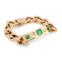 Vintage French Colombian Emerald Diamond 18K Yellow Gold Bracelet