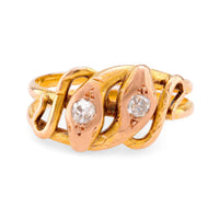 Victorian French Diamond 18K Yellow Rose Gold Snake Ring