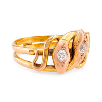 Victorian French Diamond 18K Yellow Rose Gold Snake Ring