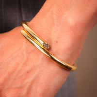 Vintage French Diamond 18K Yellow Gold and Silver Bangle