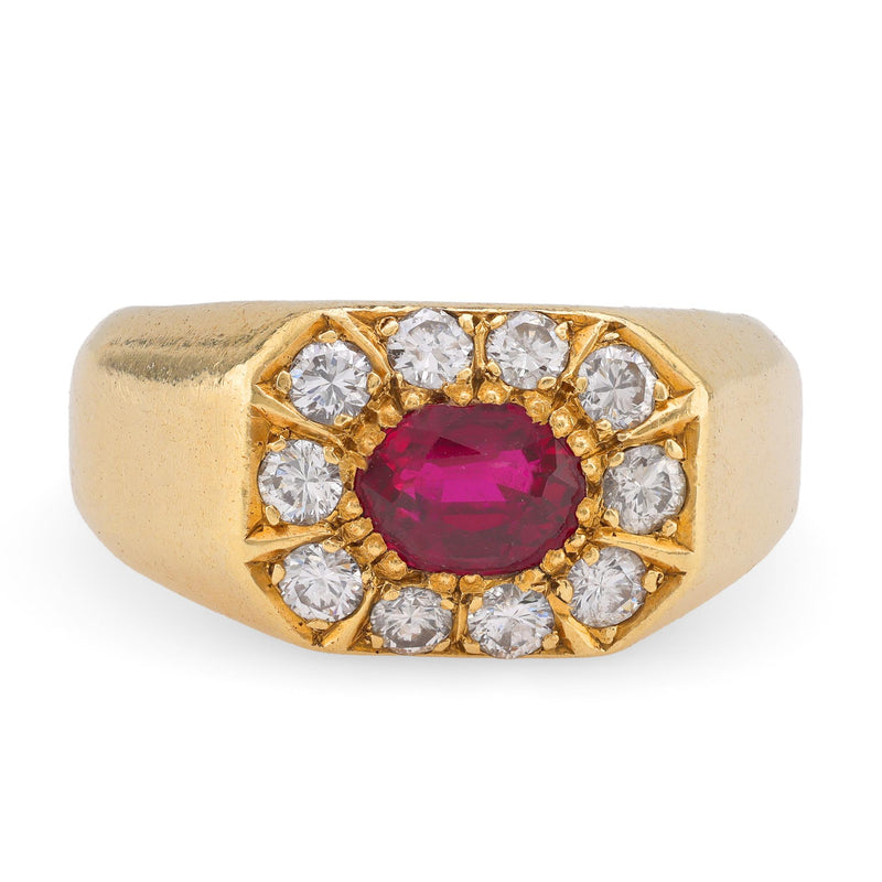 Vintage Ruby Diamond 18K Yellow Gold Ring