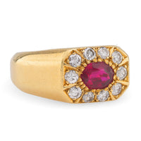 Vintage Ruby Diamond 18K Yellow Gold Ring