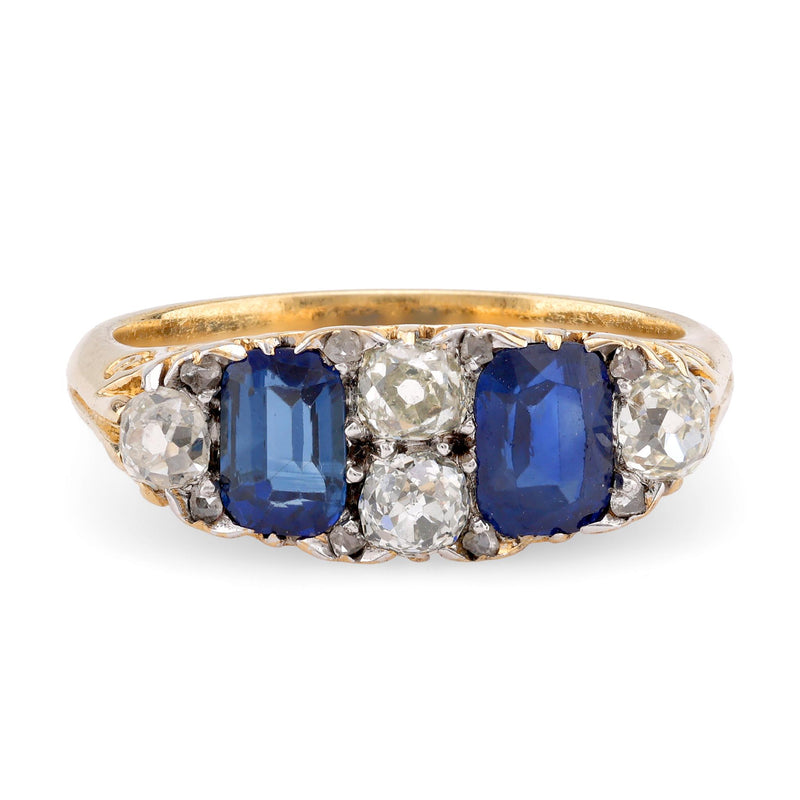 Victorian Sapphire Diamond 18K Yellow Gold Ring