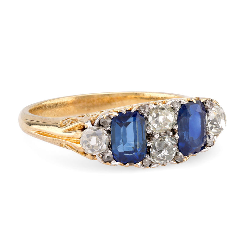 Victorian Sapphire Diamond 18K Yellow Gold Ring