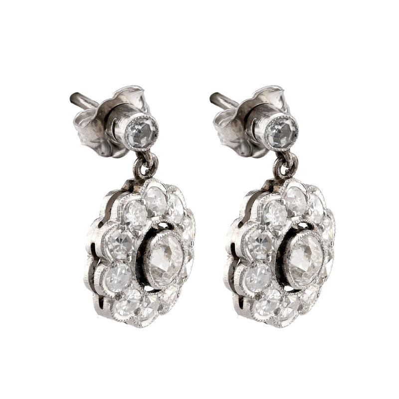 Art Deco Inspired Diamond Platinum Cluster Drop Earrings