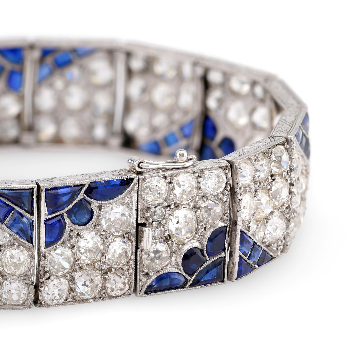 Art Deco Sapphire Diamond 18K White Gold Bracelet