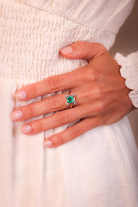 Art Deco Emerald Diamond 18K White Gold Ring