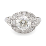 Art Deco GIA 1.53 Carat Old European Cut Diamond Platinum Engagement Ring