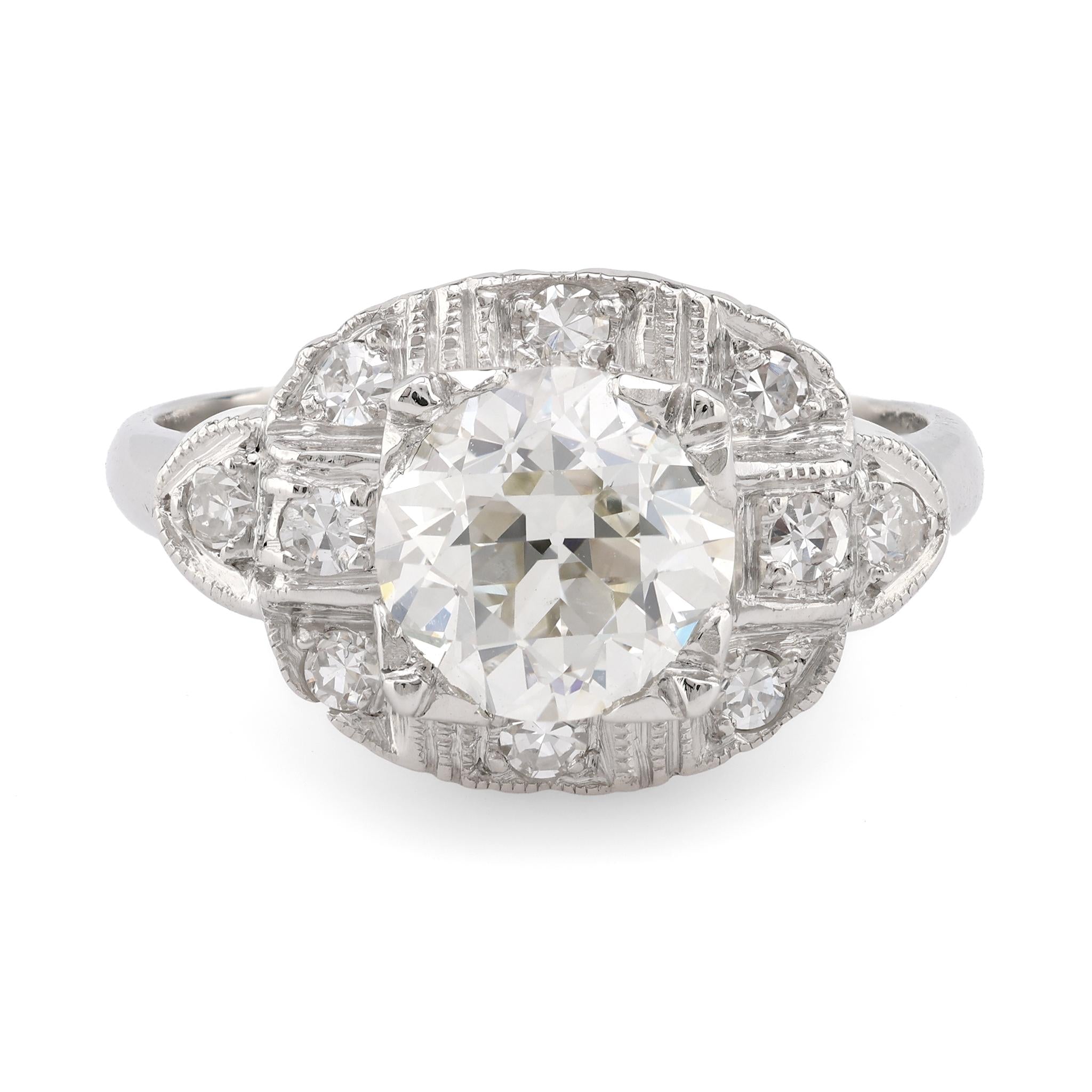 Art Deco GIA 1.53 Carat Old European Cut Diamond Platinum Engagement Ring