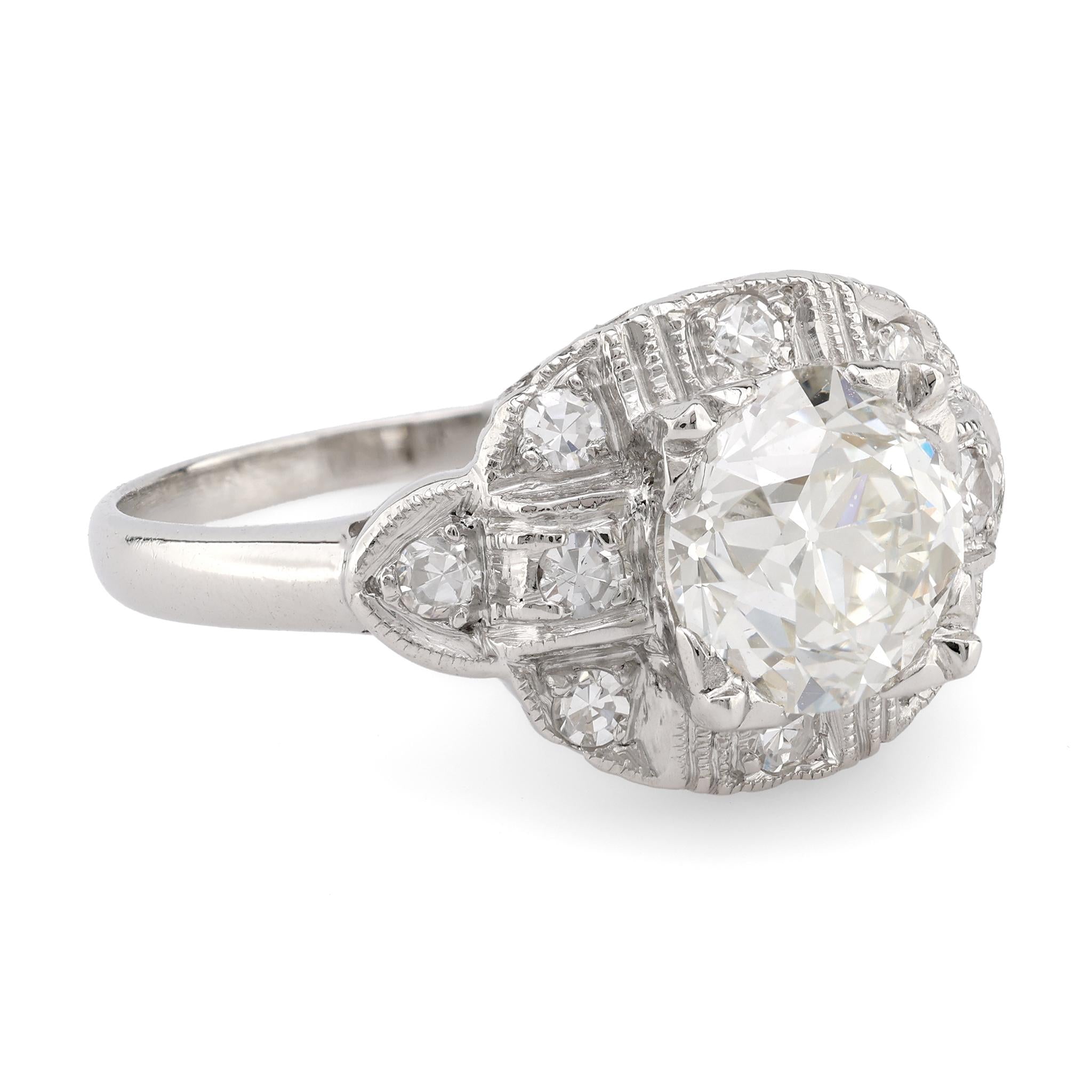 Art Deco GIA 1.53 Carat Old European Cut Diamond Platinum Engagement Ring