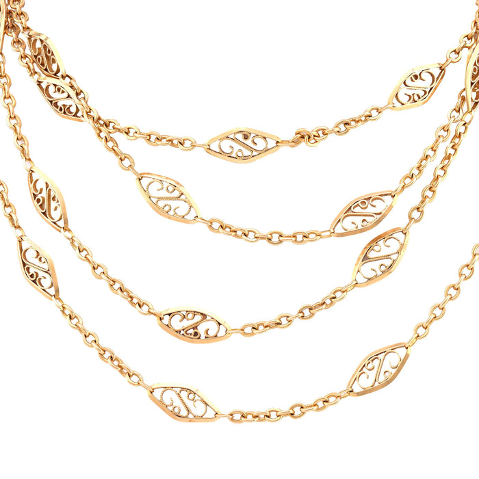 French Antique Fancy Link 18K Yellow Gold Necklace