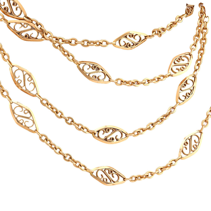 French Antique Fancy Link 18K Yellow Gold Necklace