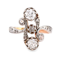 Edwardian Diamond 18K Rose and White Gold Toi Et Moi Ring