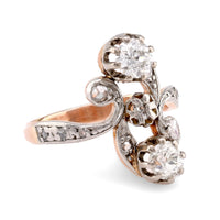 Edwardian Diamond 18K Rose and White Gold Toi Et Moi Ring