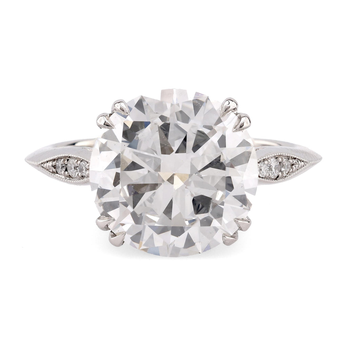 Art Deco Style GIA 4.54 Carat Round Brilliant Diamond Platinum Engagement Ring