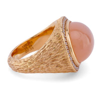 Vintage Pink Quartz Diamond 18K Yellow Gold Cocktail Ring