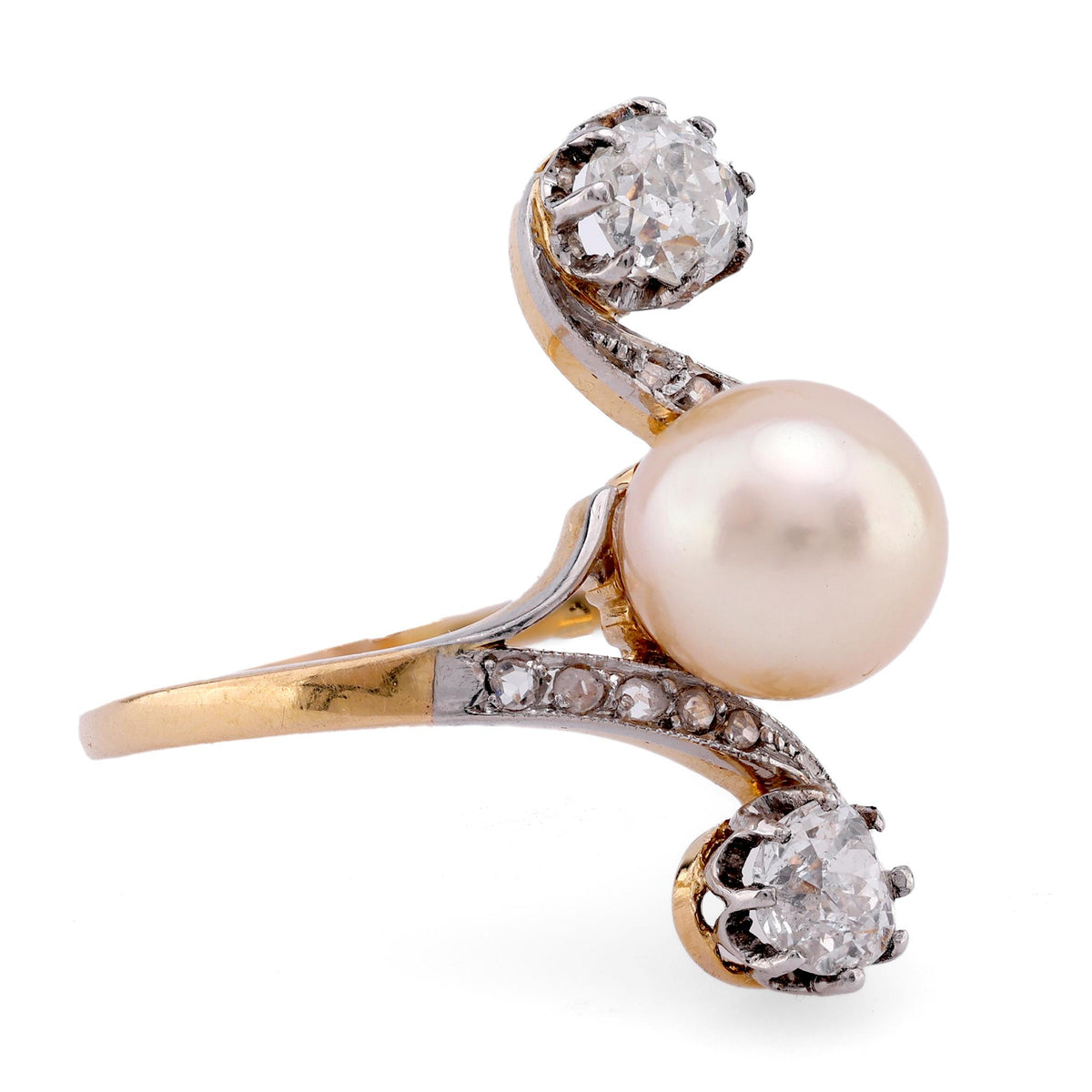 Belle Époque Pearl Diamond 18K Yellow Gold Toi Et Moi Ring