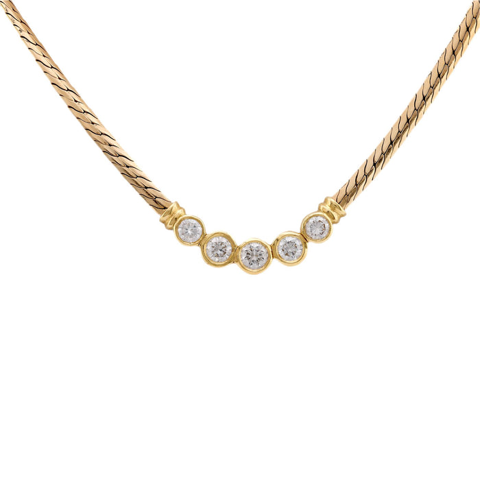 Vintage Italian Diamond 14K Yellow Gold Five Stone Necklace