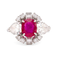 Mid Century GIA 1.5 Carat Burma No Heat Ruby Diamond Platinum Ring