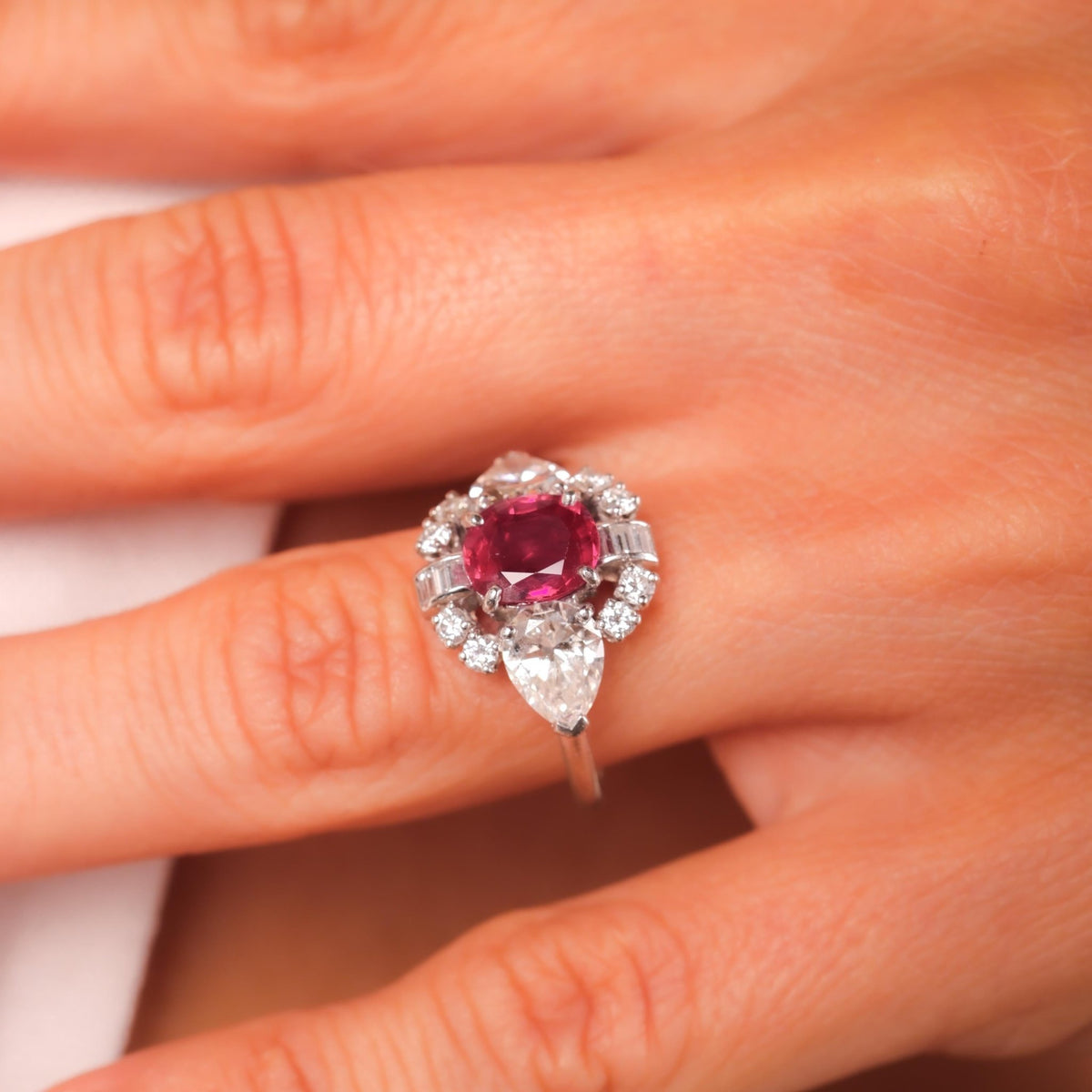 Mid Century GIA 1.5 Carat Burma No Heat Ruby Diamond Platinum Ring