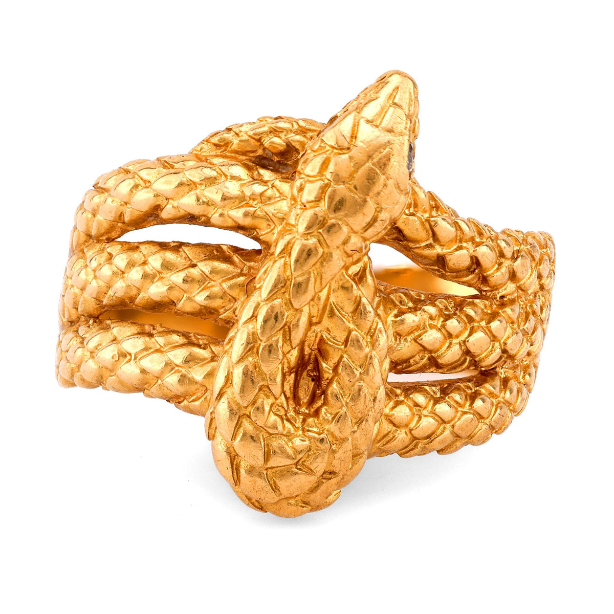 Vintage Diamond 18K Yellow Gold Snake Ring