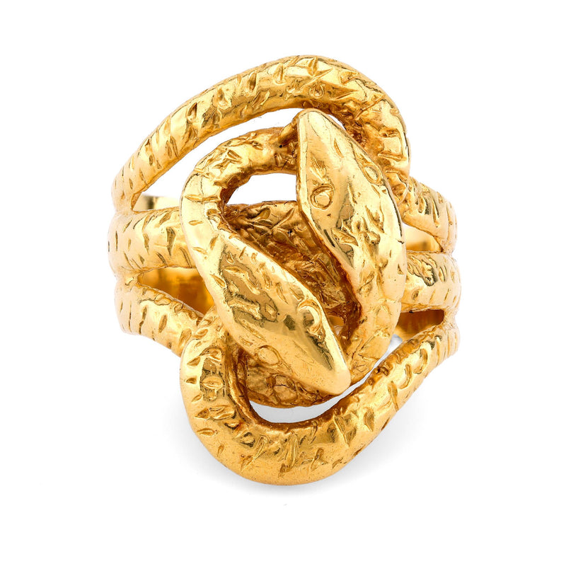 Vintage 18K Yellow Gold Double Snake Ring