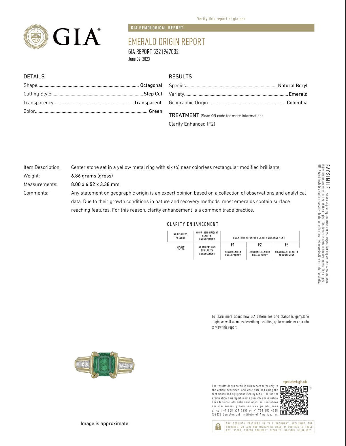 Vintage French GIA 1.25 Carat Colombian Emerald Diamond 18K Yellow Gold Ring