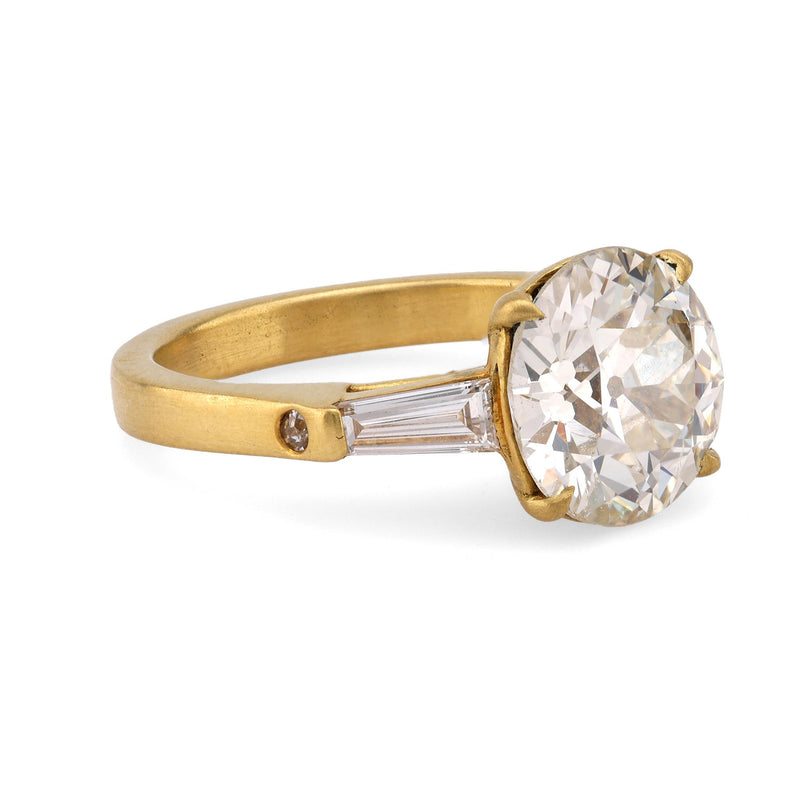 Vintage GIA 2.89 Carat Circular Brilliant Cut Diamond 18K Yellow Gold Ring