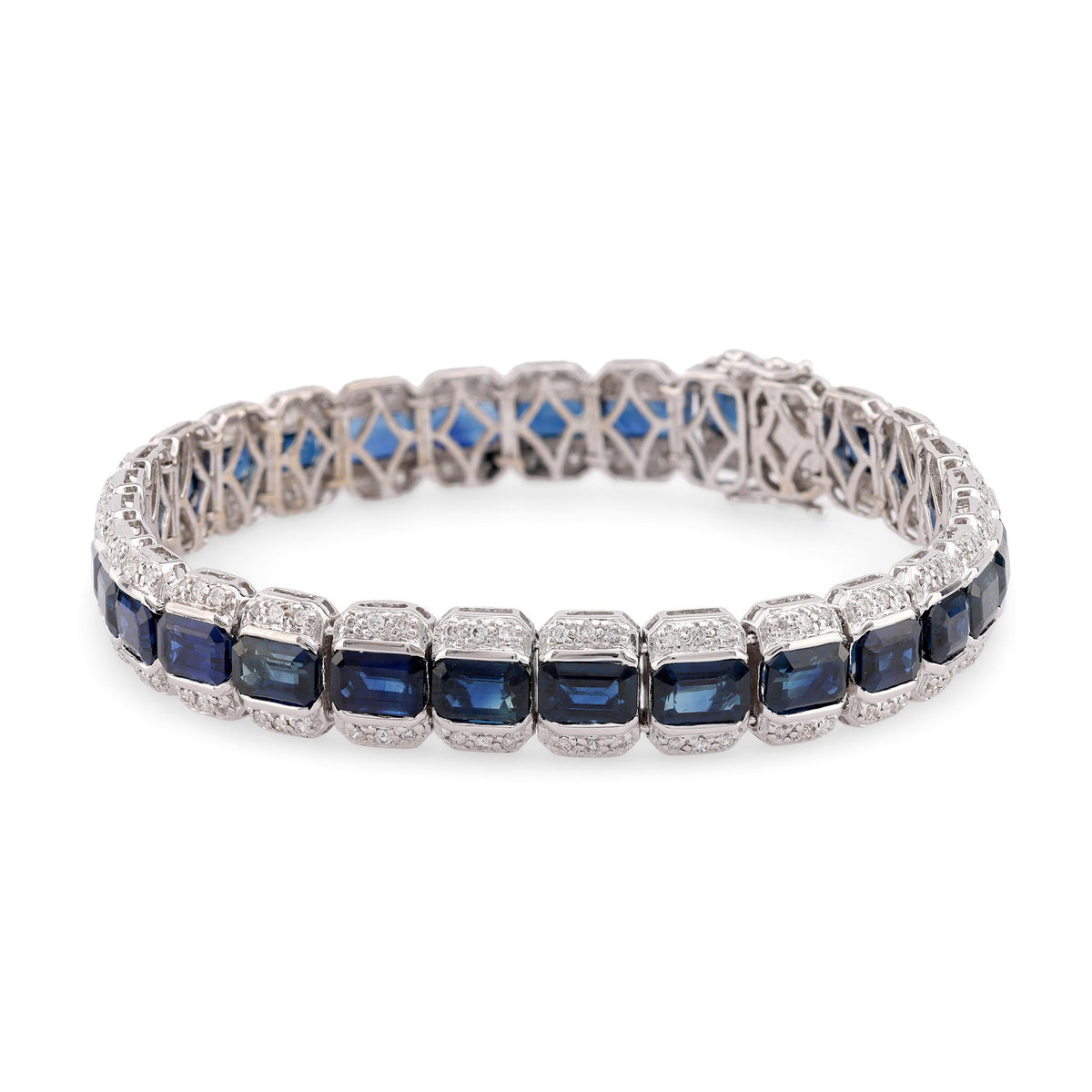 Vintage 22 Carat Sapphire Diamond 18K White Gold Bracelet