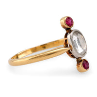 Antique Diamond Ruby 14K Yellow Gold Three Stone Ring