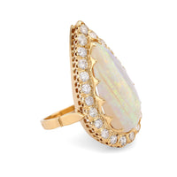 Vintage 5.7 Carat Pear Shape Opal Diamond 18K Yellow Gold Cocktail Ring