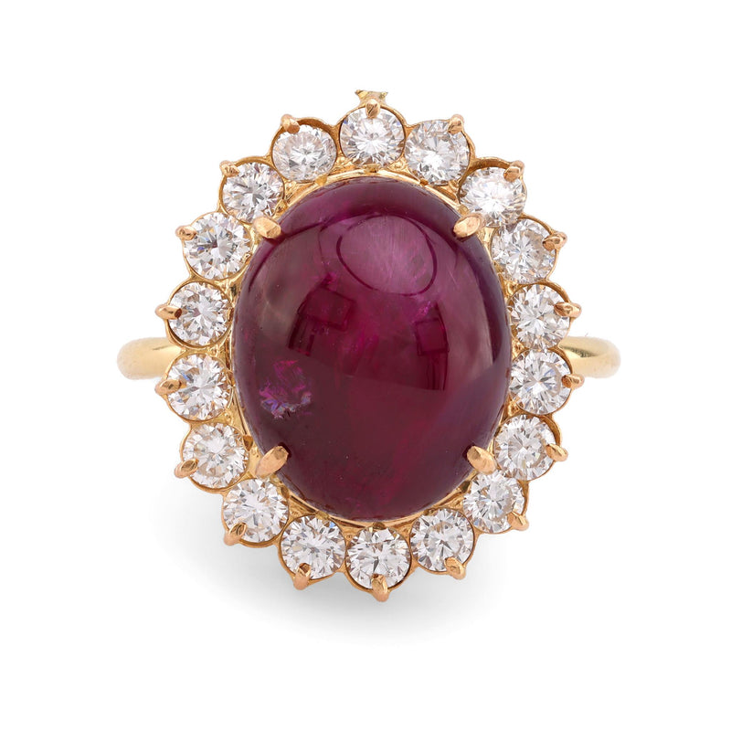 Vintage GIA 9.5 Carat Burma No Heat Ruby Diamond 18K Yellow Gold Ring