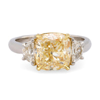 Modern 3.08 Carat EGL Fancy Yellow Diamond Platinum Three Stone Ring