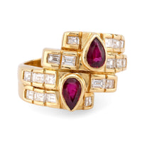 Vintage Ruby Diamond 18K Yellow Gold Ring