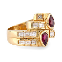 Vintage Ruby Diamond 18K Yellow Gold Ring