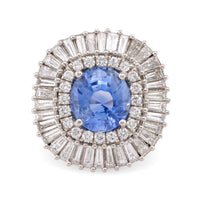 Vintage GIA 6.25 Carat No Heat Sapphire Diamond Platinum Cocktail Ring