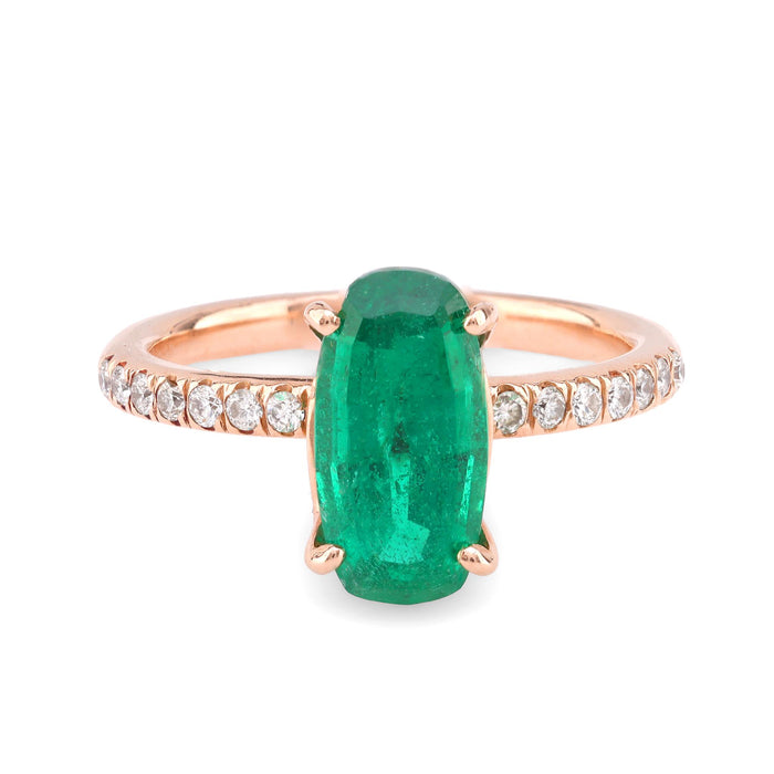 Vintage 1.71 Carat Oval Cut Emerald Diamond 14K Rose Gold Engagement Ring