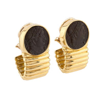 Ancient Roman Coin 18K Yellow Gold Tubogas Style Earrings