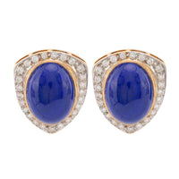 Vintage Lapis Lazuli Diamond 18K Yellow Gold Earrings