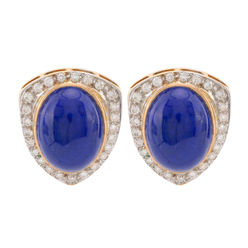 Vintage Lapis Lazuli Diamond 18K Yellow Gold Earrings