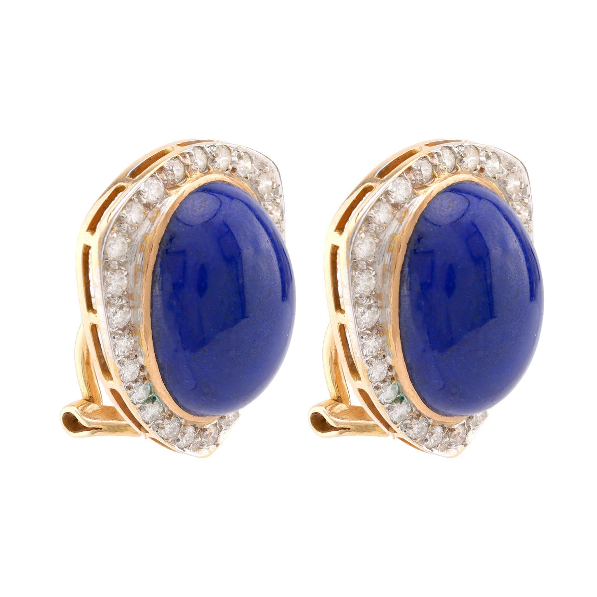 Vintage Lapis Lazuli Diamond 18K Yellow Gold Earrings