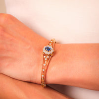 Victorian Inspired Sapphire Diamond 18K Yellow Gold Bangle