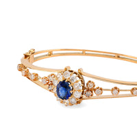 Victorian Inspired Sapphire Diamond 18K Yellow Gold Bangle