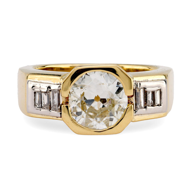 Vintage GIA 1.59 Carat Circular Cut Diamond 18K Yellow Gold Ring