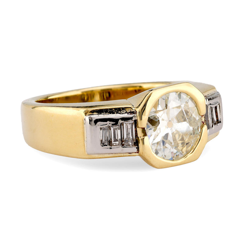 Vintage GIA 1.59 Carat Circular Cut Diamond 18K Yellow Gold Ring