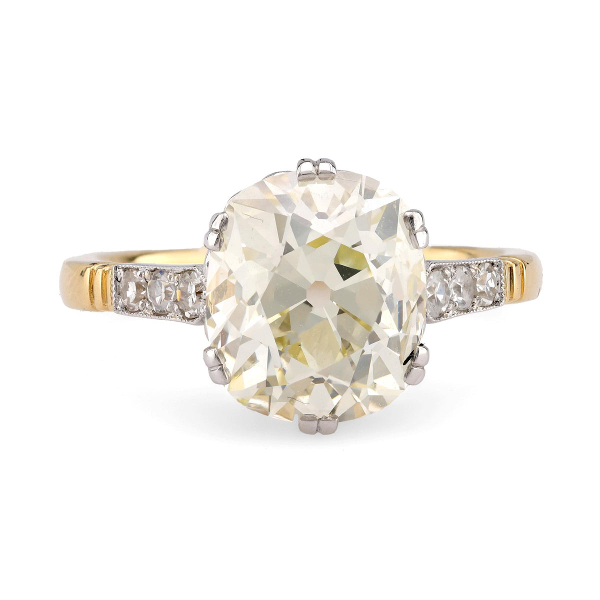 GIA 4.07 Carat Cushion Cut Diamond 18K Yellow Gold Engagement Ring